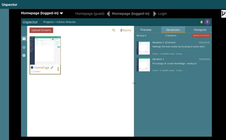Snapshot presenting information about the iterations over a specific mockup