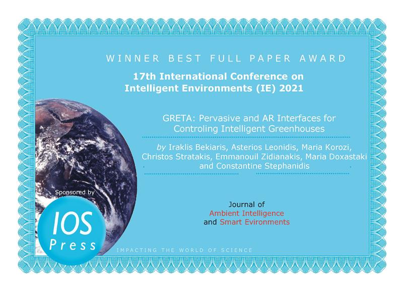 Best Paper Award at the 17th International Conference on Intelligent Environments (IE) 2021